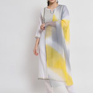 White Embroidered Kurta Set With Dupatta