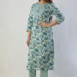 Printed Cotton Kurta Set with Chiffon Dupatta