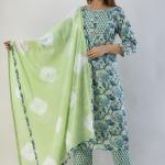 Printed Cotton Kurta Set with Chiffon Dupatta