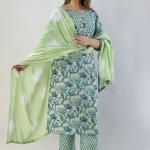 Printed Cotton Kurta Set with Chiffon Dupatta