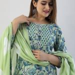 Printed Cotton Kurta Set with Chiffon Dupatta