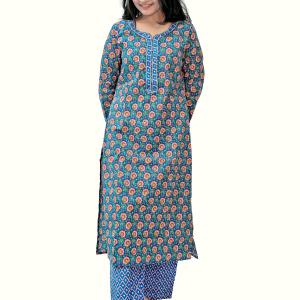 Blue Cotton Kurta Set With Dupatta
