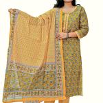 Mustard Cotton Kurta Set With Dupatta